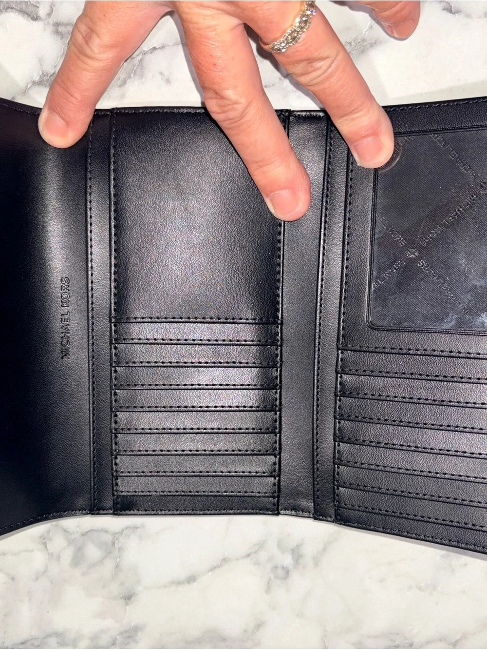 Michael Kors Black Logo Continental Wallet with Gold Hardware